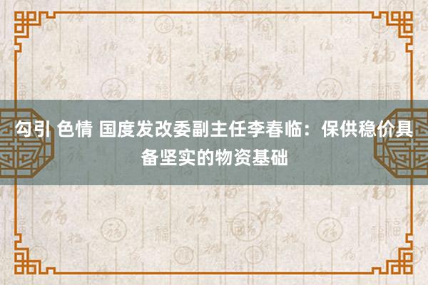 勾引 色情 国度发改委副主任李春临：保供稳价具备坚实的物资基础