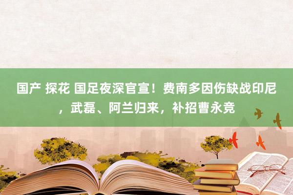 国产 探花 国足夜深官宣！费南多因伤缺战印尼，武磊、阿兰归来，补招曹永竞