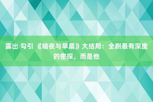 露出 勾引 《暗夜与早晨》大结局：全剧最有深度的密探，而是他