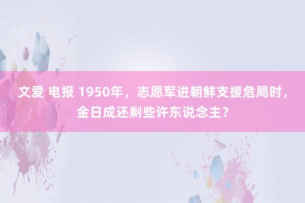 文爱 电报 1950年，志愿军进朝鲜支援危局时，金日成还剩些许东说念主？